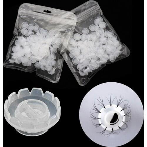 100/200pcs False Eyelashes Blossom Cups Lash Grafting Glue Holder Blooming Cup Fan Eyelash Extension Supplies Makeup Tools