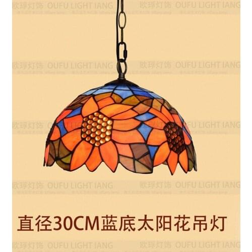 12inch American Pastoral Tiffany stained glass sun flower BEADED CHANDELIER lighting bar Hotel Restaurant
