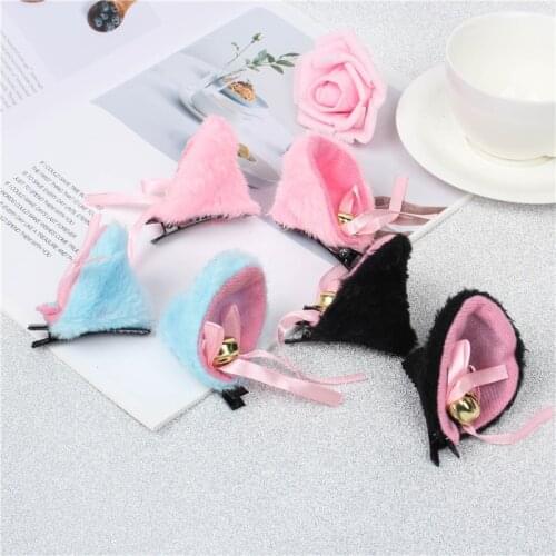 2Pcs/Lot Cat Ears With Bell Hair Clip Cosplay Party Fox Long Fur Costume Hair Clip Halloween Gift Hair Accessory