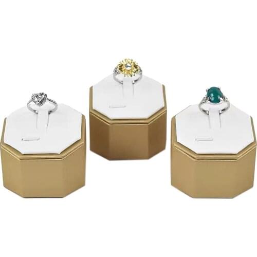 3 Pcs Ring Display Stand Jewelry Brushed PU Octagonal Ring Display Box Decoration Jewelry Photography Photo Props White