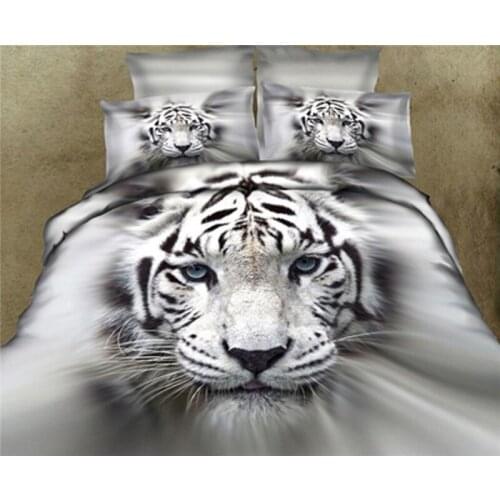 White tiger Cotton 3D Animal Bedding set Cool 100% Cotton oil printing Duvet Cover Set Bed Sheet PillowCase Queen King 4pcs