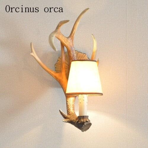 American living room bedroom lamp wall lamp European corridor antlers creative personality retro simple background bedside lamp