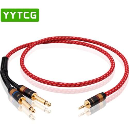 YYTCG HiFi audio cable Gold plated 3.5 Double track to 6.5 6.35 6.3 mono Audio line Audio equipment