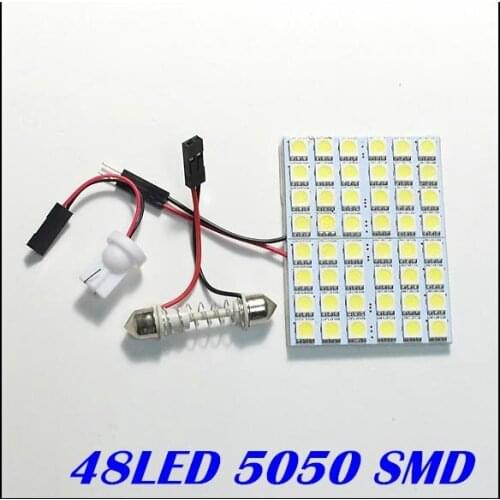 Free shipping Car led light panel led 48SMD 5050 SMD LED dome light White LED Panel Light lamp dome light bulb with 2 Adapters