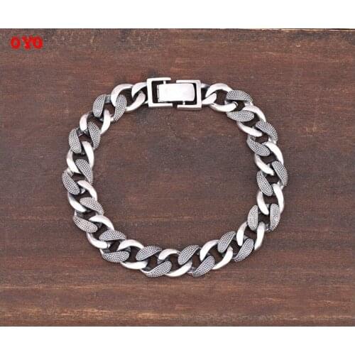 925 silver mens bracelet personality trendy male hip hop sterling silver trendy brand mens retro Tha i10mm bracelet