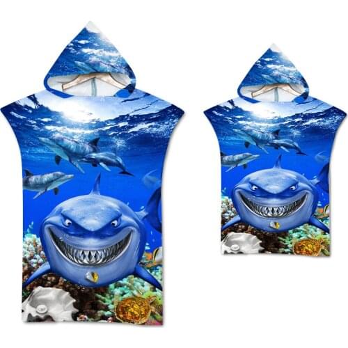 3D printed Ocean Fish Microfiber Quick Dry Wetsuit Changing Robe Poncho towel With Hood for Swim Beach Surf Poncho