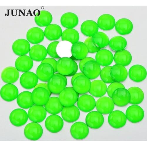 JUNAO 4mm 12mm Neon Green Color Flatback Decoration Rhinestone Applique Round Nail Art Crystal Stone Stickers Non Hotfix Strass