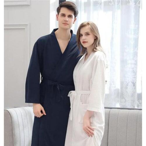Unisex Solid Waffle Robe Women Soft Bath Robes Men Casual Nightrobe Highly Absorbent Sleeprobe Loose Homewear Nightgown Dressing