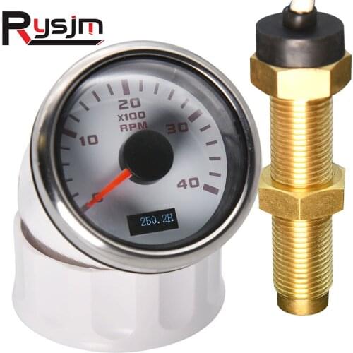 HD Universal 52mm Tachometer + Rpm Sensor Rev Counter 4000RPM Hourmeter Red Backlight For Boat Yacht Motorcycle Electric Motor