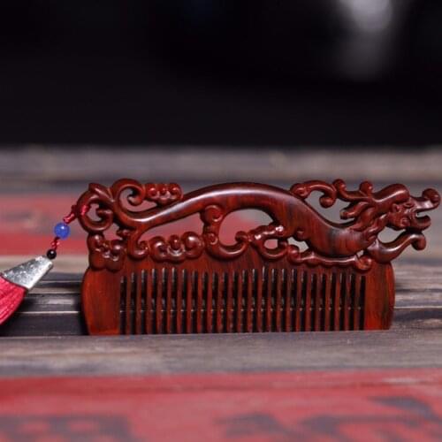Natural red sandalwood carving wooden comb wedding couple dragon comb carving wooden crafts gift comb for girlfriend home decor