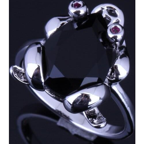 Marvelous Frog Black Cubic Zirconia Silver Plated Ring V0131