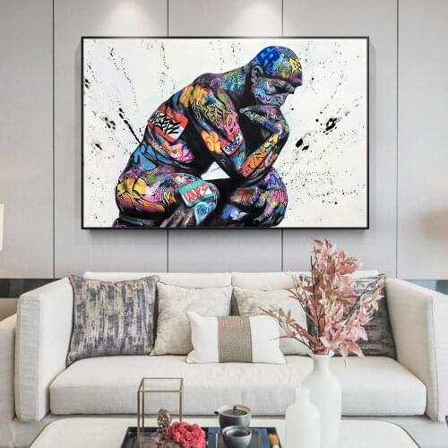 Thinker Man Graffiti Canvas Painting on the Wall Art Posters and Prints Portrait of Think Pictures For Living Room Decor Cuadros