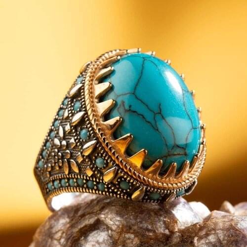 Sterling Silver Ring 925 For Man Blue Stone Ring With Turquoise Stone Real Pure Silver Made In Turkey