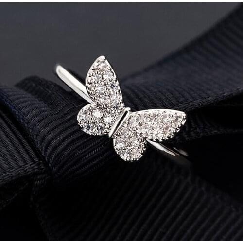 New Design Luxury Shiny Butterfly Wedding Ring For Women Romantic Copper Inlaid Zircon Rings Party Fashion Jewelry Accessories