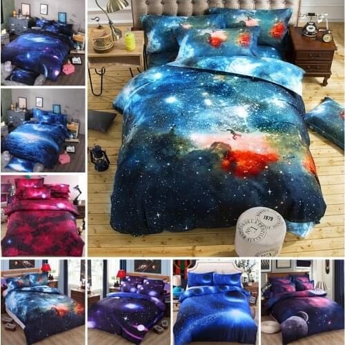 3D Printing Stars Universe Pattern Galaxy Bedding Sets Pillowcase Duvet Cover Flat Sheet Bedding Cover King Queen Full Twin Size