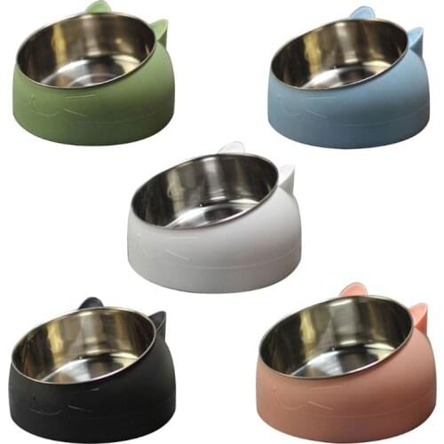 Stainless Steel Cat Dog Food Bowl 15°Slanted Non-slip Pet Utensils Puppy Feeding Container Supplies