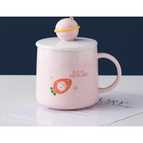Cartoon Planet Cup With Lid And Spoon Ins Style Coffee Mug Creative Ceramic Water Milk For Breakfast Cups