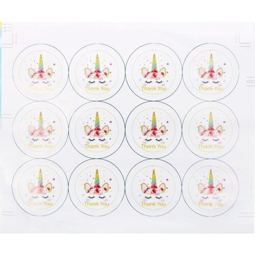 12pcs/lot Unicorn Stickers Bottle Stickers Thank You Stickers Seal Labels Rainbow Unicorn Party Decor Birthday Party Supplies