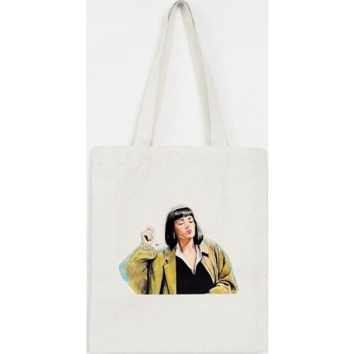 New Arrivals Hot Fashion Art Women Female Shopping Bags Punk Canvas Bags Shoulder Bags Handbag Mia Wallace Character Painting