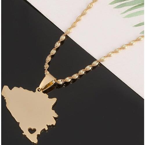 Stainless Steel Gold Color Bosnia and Herzegovina Map Pendant Necklaces for Women Bosnian Maps Patriotic Jewelry Gifts