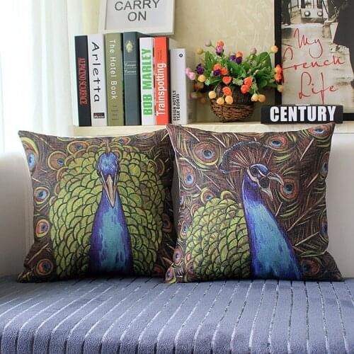 Peacock pillow cover, hand-painted Chinese national wind Peacock Cartoon animal throw pillow case pillowcase wholesale