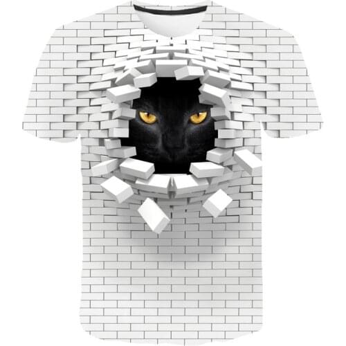 2021 Men 3D Cat Wall Print Casual Harajuku Women T-Shirt Summer Short Sleeve O-neck Quality Tee Boys Clothes Top Female T Shirt