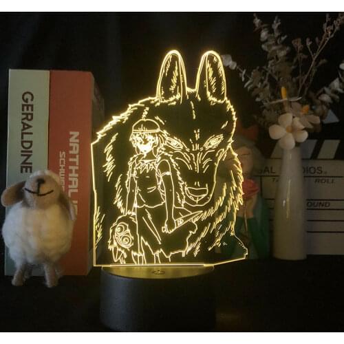Princess Mononoke Miyazaki Hayao Japanese Anime Manga 3D Night Light for Home Decoration Colorful Nightlight Gift