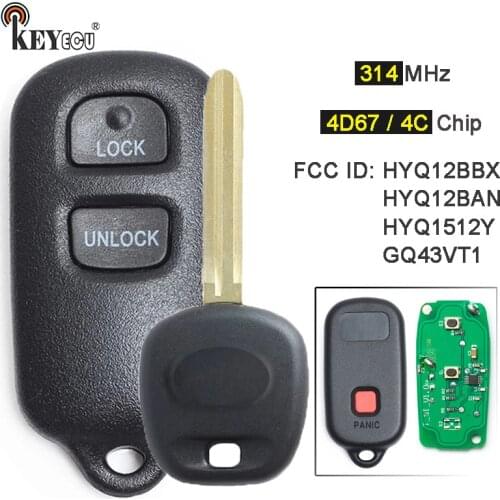 KEYECU 4D67 / 4C Chip GQ43VT14 HYQ12BBX HYQ12BAN HYQ1512Y 3 Button Remote Key Fob for Toyota Highlander Prius Camry Celica RAV4