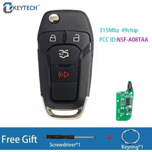 OkeyTech 315Mhz 4Button Flip Folding Replacement Remote Control Car Key For Ford Fusion Escort 2013 2014 2015 2016 With 49 Chip
