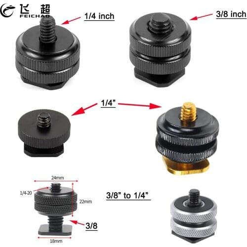 3/8 1/4 5/8 Double Nut Single Cold Shoe Tripod Mount to Flash Hot Shoe Screw Adapter for GoPro Action Camera DSLR Photo Studio