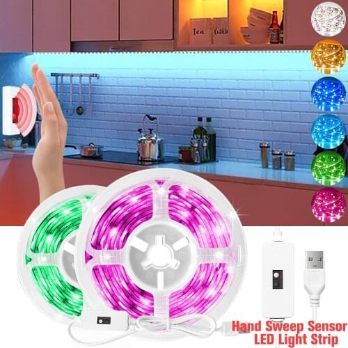 LED Light Hand Sweep Sensor Switch Dimmable SMD2835 DC 5V USB Tape Diode Light Strip TV Backlight Kitchen Night Lamp 0.5M - 5M