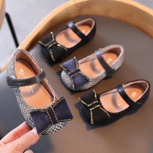 Kids Shoes Girls Shoes Cute Bowknot Girls Dress Shoes Rivet Princess Shoes PU Leather Flats Girls