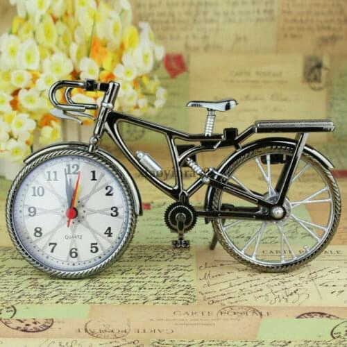 Pestelley Vintage Mini Bicycle Model Alarm Clock Antique Desk Glamorous Stand Clock Quartz Gift Decorative Figurine