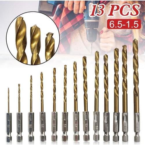 High quality 13pcs HSS hexagonal handle 6.35 mm twist drill electric screwdriver bit 1.5 - 6.5
