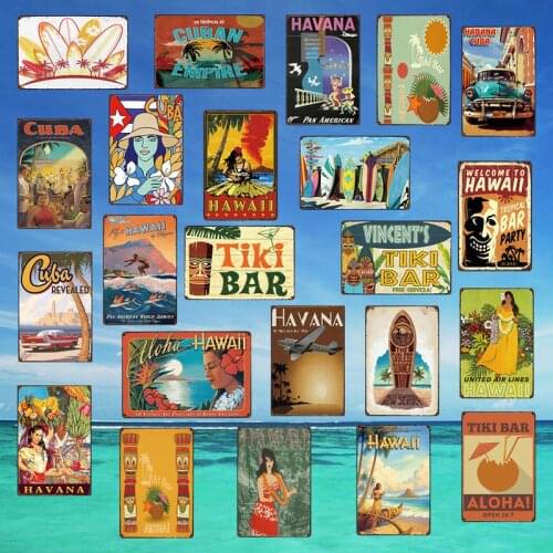 [ WellCraft ] TIKI BAB CUBA HAVANA HAWAII Summer Metal Sign Wall Posters art Vintage Painting Personality Custom Decor HY-1729
