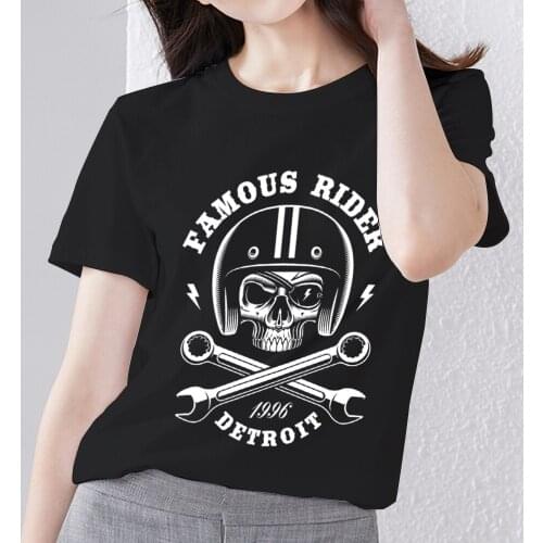 Classic Womens Black T-shirt Gothic Cool Skull Series Basic Printed Short Sleeve Top Comfortable O-neck Ladies Commuter Top