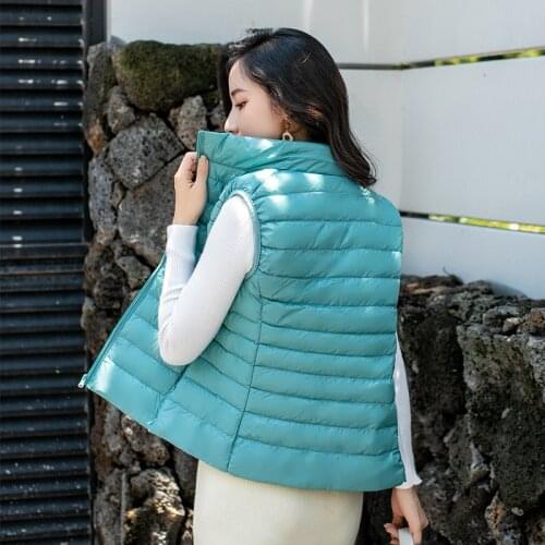 Winter Womens Down Jacket Sleeveless Cropped Puffer Jacket Large Size Lightweight Nylon Coats Vest for Women Parkas Office 2019
