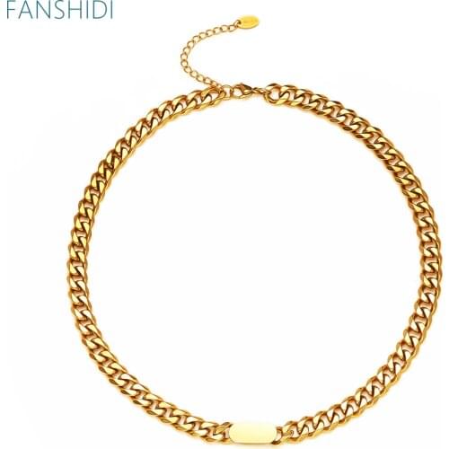 FANSHIDI Stainless Steel Necklace Square Pendant joyería acero inoxidable mujer Charm Texture Collar Punk Necklace