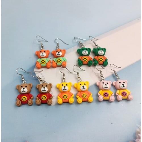 1Pair New Lovely Smiling Face Bear Earrings For Women Girl Cute Simulated Animal Dangle Earring Jewelry Christmas Gift EC411