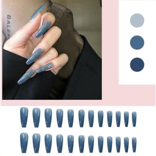 24PCS Long ballet jelly blue fake nail piece wearing manicure patch finished nail piece manicure patch