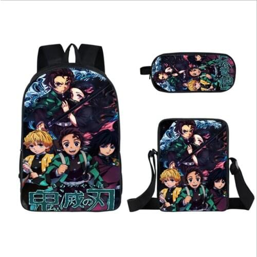 3pcs/set Ghost death blade backpack Printed Schoolbags for Teenager Girls Boys School Bag Sets for Fashion Kids School Backpack