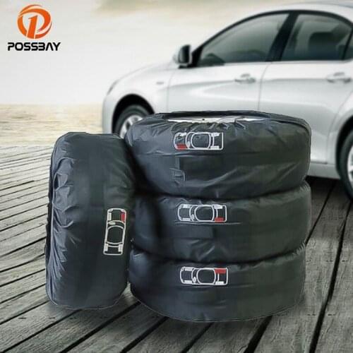 POSSBAY 4Pcs Tire Covers Car Auto Oxford Cloth Spare Tire Cover Case Waterproof Auto Tire Accessories Vehicle Wheel Protector