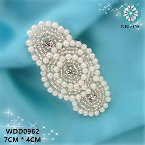 50pcs) Rhinestone pearl Applique patch beaded iron on for dress WDD0962