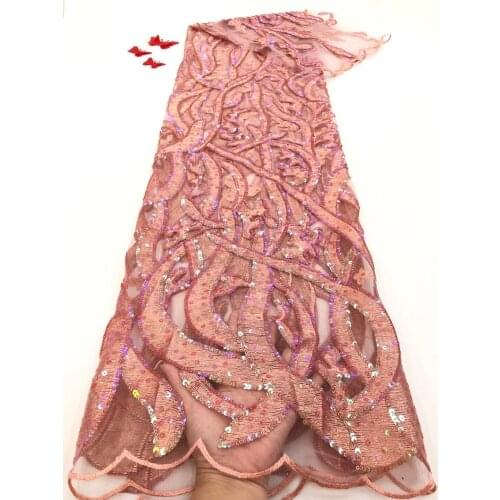 African Sequined Lace Fabric Embroidered Nigeria Lace Fabric French Wedding Tulle Lace Fabric FJ4358