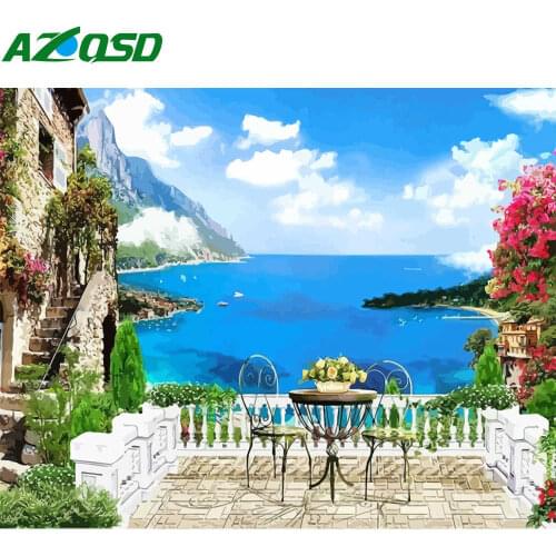 AZQSD Pictures Oil Painting By Numbers Seaside Draw By Number On Canvas Scenery Unframed Home Decor Art Hand Paint Kit Canvas