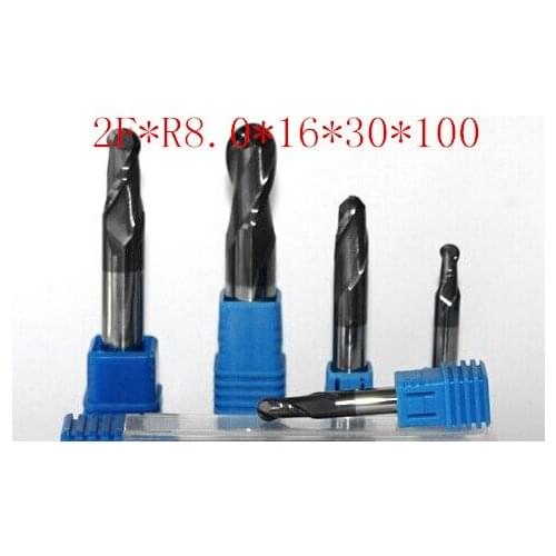 Free shipping 1PCS*2F-R8.0*16*30*100L alloy ball end milling cutter, carbide end milling cutter, CNC engraving knife,CNC tool