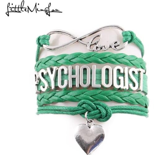 Little MingLou Infinity love Psychologist Bracelet Apple Charm leather wrap men bracelets & bangles for Women jewelry
