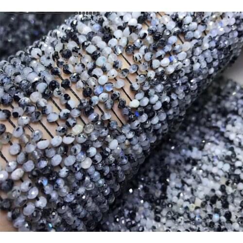 Loose beads black tourmaline MOONSTONE roundel faceted 3*4mm 14inch for DIY jewelry making FPPJ wholesale nature gemstone