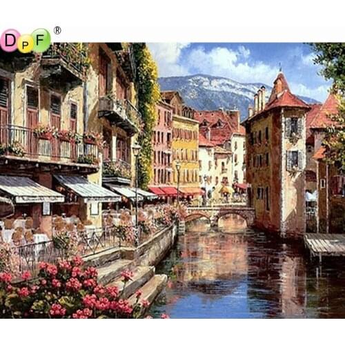 DPF diamond painting cross stitch summer river DIY full square diamond embroidery mosaic home decor gifts kits handwork scenery