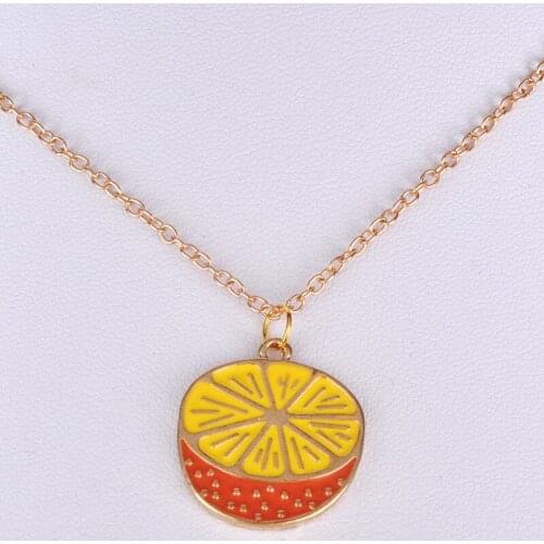 Enamel handmade plant fruit lemon pendant necklace gold color link chain necklace jewelry choker women fashion jewellery